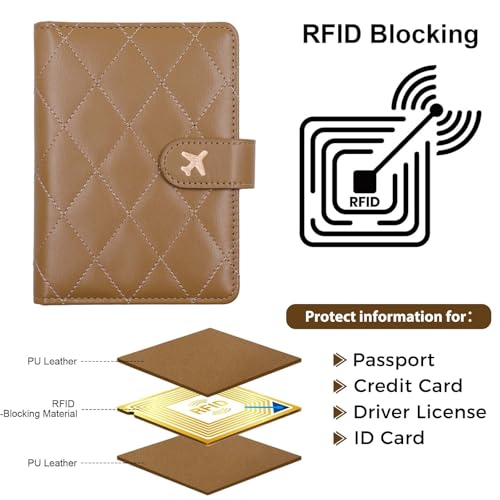 Image of Melsbrinna Rfid Passport Holder for Travel women /Men, Cute Passport Wallet Rfid Blocking Card Slots, Rfid Passport Cover /CaseTravel Wallet, Passport Book Holder (1, LG KHAKI)