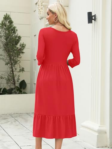 Image of Heymoments Women's Casual 3 /4 Sleeve Midi Dress Crewneck A Line Tiered Flowy Loose Travel Long Dresses with Pockets