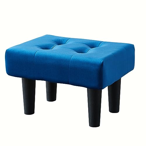 Footstool Ottoman Small Ottoman Velvet Soft Footrest Ottoman with Wood Legs Sofa Footrest Extra Seating for Living Room Entryway Office L16H12W10inches Blue