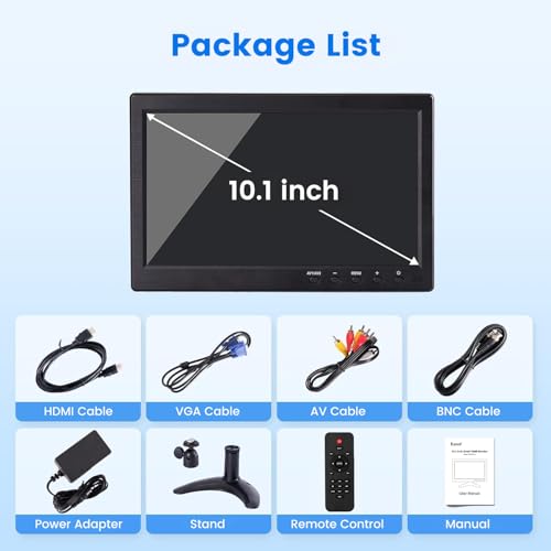 Image of Eyoyo 10.1 inch Security Monitor 1366x768 Resolution, Small HDMI Monitor Supporting HDMI VGA AV BNC USB Input, Small Screen with Built-in Speakers for PC CCTV Camera NVR(EM101AD)