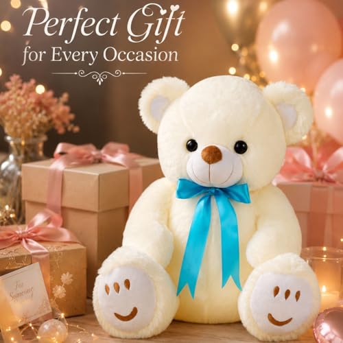 Image of White Teddy 30cm | Ultra Soft Plush Stuffed Toy | Cute Hugging Pillow | Gift for Kids Boys Girls