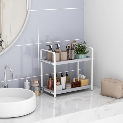 Image of HNRLOY Bathroom Counter Organizer,Bathroom Countertop Organizer,Counter Shelf,Countertop Storage,Organization and Storage,Makeup Shelf,Sink Caddy(Grey 2 Tier)