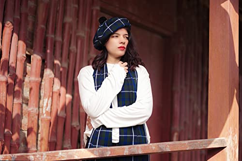 Image of Scottish Tam O' Shanter Hat Tartan Bonnet Pom Pom Wool Flat Cap One Size