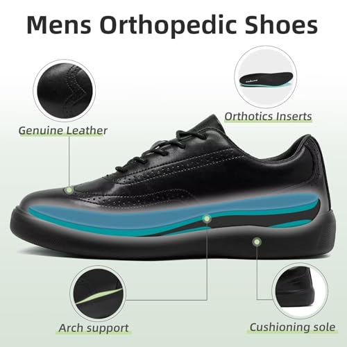 Men's Orthopedic Leather Dress Walking Shoes: Comfortable Plantar Fasciitis Oxford with Arch Support, Orthotic Casual Business Flat Feet Work Shoes for Foot and Heel Pain Relief3