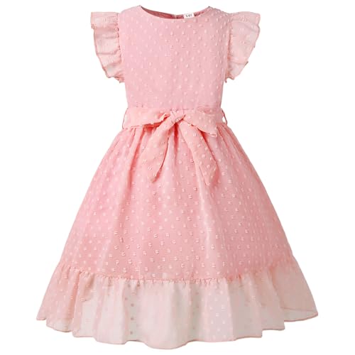 Girl Summer Dress Polka Dot Casual A-line Flutter Ruffle Sleeve Double Layer Flowy Dress 5-13 Years