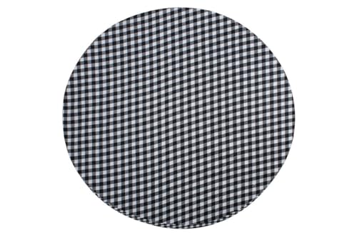 Image of The Furnishing Tree Round Elastic Fitted Center Tpoy Table Cover WxL 20x20 Inches Checkered Pattern White