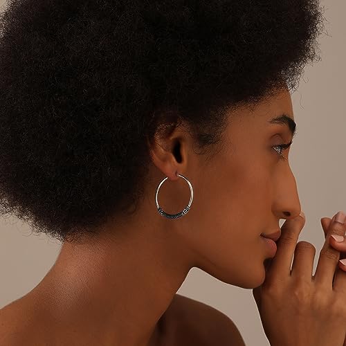 Charmsy 925 Sterling Silver Oxidized Balinese Hoop Earrings for Women | Lightweight Click Top Antique Oxidized Balinese Hoops Earring | Sise 30-60mm2