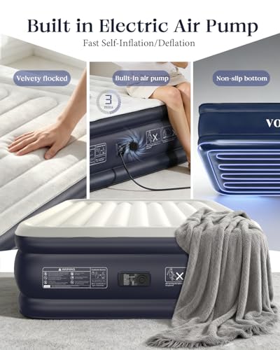Image of VOSSER Air Mattress Queen with Built-in Pump, 18 inch Raised Inflatable Blow Up Mattress,Upgraded Heavy Duty Portable Air Bed for Home,Guests,Floor & Camping, Self Inflating Colchon Inflable for Adults