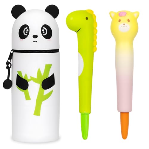 BBWELL Estuche Escolar Kawaii 2 en 1 de Silicona Blanda,Cute Papeleria de Cremallera,Estuche Kawaii,Panda Estuche de Silicona para Adolescente,Escuela,Oficina(Panda)