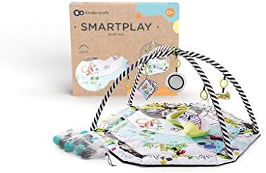 Kinderkraft Baby Playmat SMARTPLAY, Educational Mat, Activity Play Gym, with Ajustable Fitness Frame, Playpen Function, Accessories, Hanging Rattle, 5 Toys, 30 Balls, for Newborn, Suitable from Birth