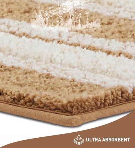 Image of Obsessions Soft & Plush Bath Mat | Quick Dry, Stain & Skid Resistant | Luxuriously Soft, Long Lasting Color | TPR Latex Backing, Size 40x60 cm, Light Beige & Dark Beige