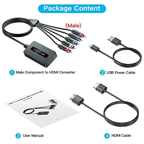 Knisopec Male Component To Hdmi Converter Cable With Hdmi And Component Cables For Dvd/Stb With Female Component Output To Display On Hdtvs thumb #1