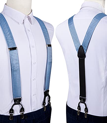 Xwwdp Mens Suspender 6 Clips Braces Y Shape Silk Suspenders Bow Tie Brooch Pocket Square Set Men Accessories (Color : A, Size : Adjustable) #TOP2