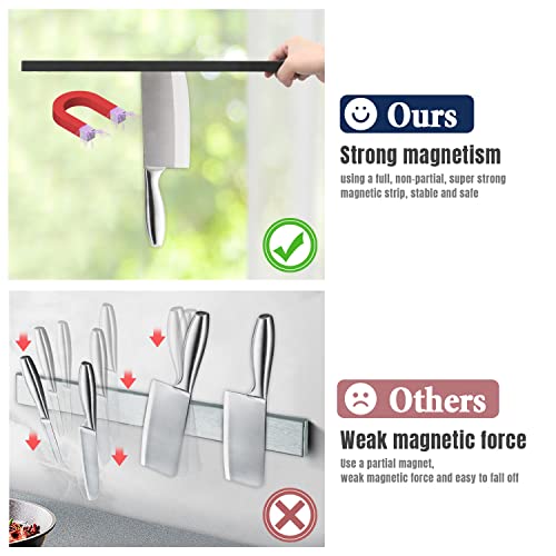 Dmore magnetic knife holder for wall—with 3 hooks, No Drilling 16 Inch black knife magnetic strip, Powerful knife magnet rack, include Adhesive Tape and screws for Knives, Utensils, and Tools - Image 4