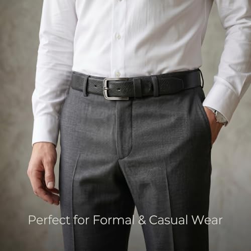Image of Genuine Leather Belt for Men - Premium Formal & Casual Belt with Metal Buckle - Durable Adjustable Waist Belt for Jeans, Trousers & Office Wear