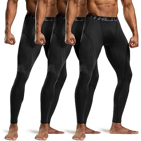 ATHLIO Men's Thermal Compression Pants, Athletic Running Tights & Sports Leggings, Wintergear Base Layer Bottoms, 3pack Thermal Pants Black/Black/Black, Large Cover