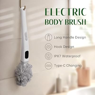 Pecait Electric Body Brush, African Bath Sponge Back Scrubber for Shower, IPX7 Waterproof Dual-Speed Control Bath Brush with 3 Interchangeable Heads, for Cleansing, Exfoliating and Massaging Skin