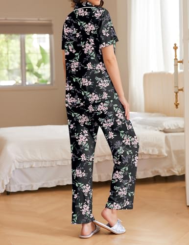 Image of Ekouaer Womens Pajamas Set Short Sleeve Button Down Top & Pants Lounge Pjs | Soft Sleepwear with long pants, ideal for Home relaxation, Wedding, Party, Daily Wear & Breastfeeding