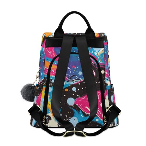 KLL Pop Art Waves Water Fashion pink backpack multipurpose backpack for women lightweight for Travel, Work, Everyday with Pom-pom keychain2