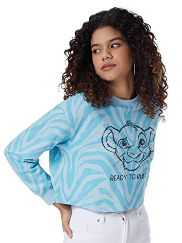 Image of The Souled Store|Official The Lion King: Ready to Rule Women and Girl Sweatshirts|Full Sleeve| Loose fit Graphic Printed| 60% Cotton 40% Polyester White and Blue Color Women Oversized Sweatshirts