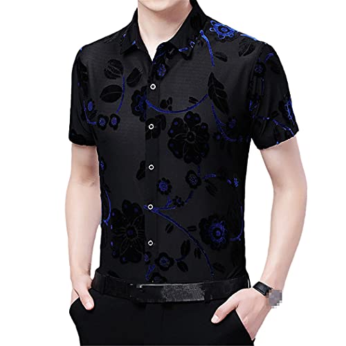 Chemise en velours transparent pour homme bleu et rouge taille L