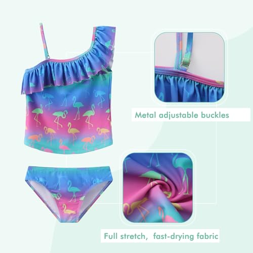 Image of Girls Two Piece Swimsuits Hawaiian Ruffle Tankini Swimwear Bathing Suit Set