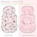CARUILI Infant Car Seat Insert Cushion, Super Soft Baby Car Seat Head Support & 2 Straps Pads, Reversible Preemie Newborn Carseat Insert, Fit Car Seat, Stroller, Infant Bouncer, Pink Rainbow
