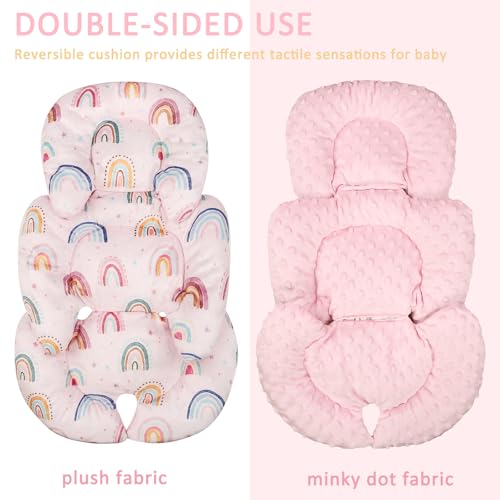 Image of Infant Car Seat Insert, Car Seat Head Support Baby Girls with 2 Strap Covers, Soft & Reversible Newborn Carseat Insert Cushion for Stroller, Swing, Bouncer (Pink Rainbow)