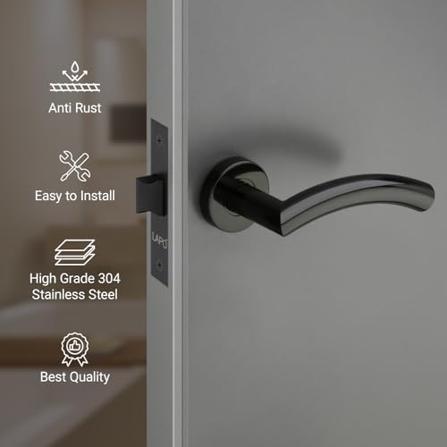 Image of LAPO Privacy Lock Set for Bathroom| 45x45mm Lock Body | Fits 30-50mm Door Range | Keyless Operation | Brass Latch | Black Finish | Dual Opening Support | Simple Mounting | 3 Years Warranty | CMH-5T