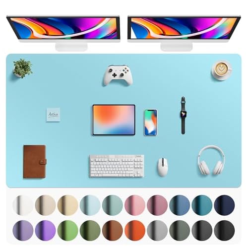 Aothia Faux Leather Desk Mat - Large Mouse Pad, Non-Slip PU Leather Blotter, Waterproof Writing Surface for Office and Home (Black, 63" x 24")