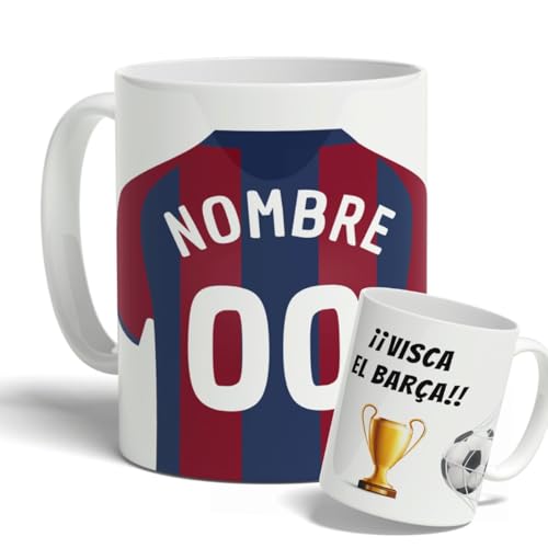 Taza Personalizada con nombre de Fútbol Barcelona. Tazas de Desayuno personalizada. Regalo Original para Aficionados del Futbol. Regalos Mundial Futbolistas.