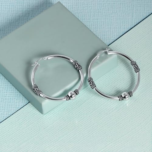 LeCalla Sterling Silver Oxidized Two-Tone Light-Weight Bali Hoop Click-Top Earrings for Women4