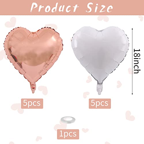 Image of Rose Gold Heart Balloons, 10PCS Heart Shape Balloons, Valentines 18inch Rose Gold Foil Balloon for Helium Valentine Decorations