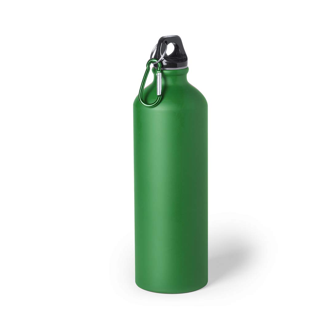 eBuyGB Metal Water Bottle 800ml Aluminium Leakproof Drinks Bottle Reusable BPA Free Matt Water Bottles with Carabiner Clip - School, Gym, Outdoor, Yoga & Sports - Green (Pack of 10)