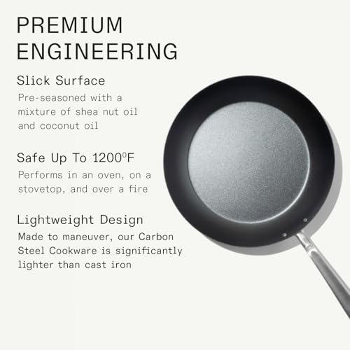Image of Made In Cookware - Seasoned 12 inch Carbon Steel Frying Pan - Professional Cookware - Crafted in Sweden - Induction Compatible