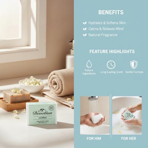 Image of Devotion | Jasmine Natural Bath Soap | Pack of 6, 75g Each | Handmade, Moisturizing & Aromatic | Ideal for All Skin Types