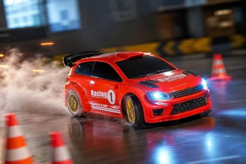 Image of Rc Drift Remote Control Car 1:24 Scale, High-Speed, 4Wd, Led Lights, Rechargeable Racing Car, Drifting Tires, 2.4Ghz, for Kids (1:24 RC Drift - Red)
