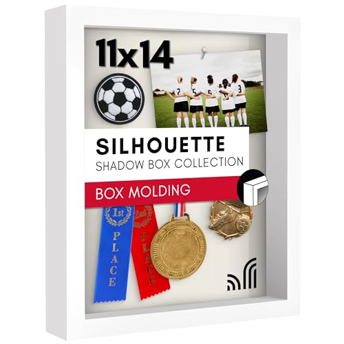 Americanflat 11x14 Shadow Box Frame with Shatter-Resistant Glass - Silhouette Collection - Large Shadow Box Display Case for Tabletop and Wall Display - White with Soft Felt Back by Americanflat - Used condition - US$19.36