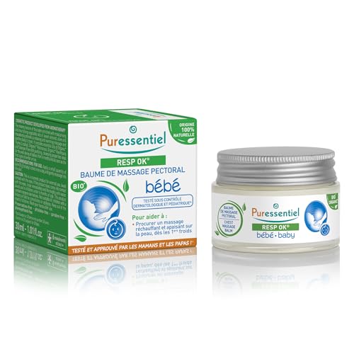 Puressentiel - Respiratorio - Bálsamo de masaje pectoral Bebé Resp'OK - Proporciona un masaje cálido y calmante ante los primeros síntomas de frío - 30 ml