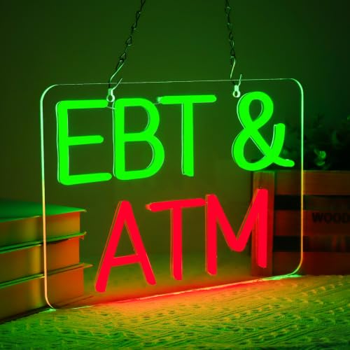 Image of EBT&ATM Neon Signs for Wall Decor Neon Lights for Business Led Signs Suitable for Convenience Stores Supermarkets restaurant Office Bar Pub 5V Power Adapter 17.3 * 10.2 Inch(Green+ Red)