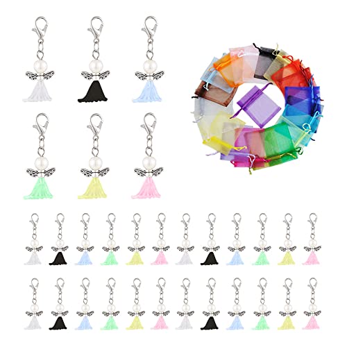 Dtoterul Perlenengel Bastelset 30 Stück Schutzengel Bastelset Engel Basteln Perlen Set Gastgeschenk Taufe Perlenengel Anhänger Schutzengel Anhänger mit 30 Stück Organzasäckchen Cover