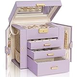 AKOZLIN Joyero de cuero de 4 niveles, color morado