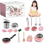 Set de Cocina para niños de 22 Piezas, Juegos de Cocina para niños de Acero Inoxidable de Grado alimenticio, fabricación de Alimentos Reales para 7-14 Toyadores educativos para cocinar para Pri