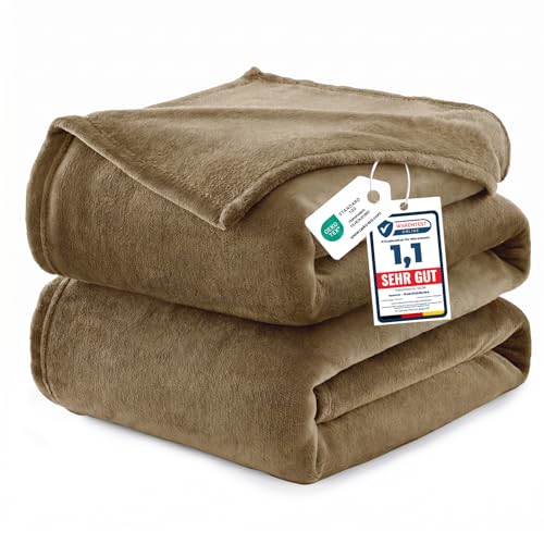 WAVVE Kuscheldecke Flauschig Decke Tagesdecke für Bett, 230x270 Camel – Ansicht 1