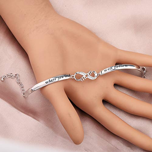 Image of CENWA Where You Lead I Will Follow Bracelet Mother Daughter Bracelet Mother's Day Gift (S)