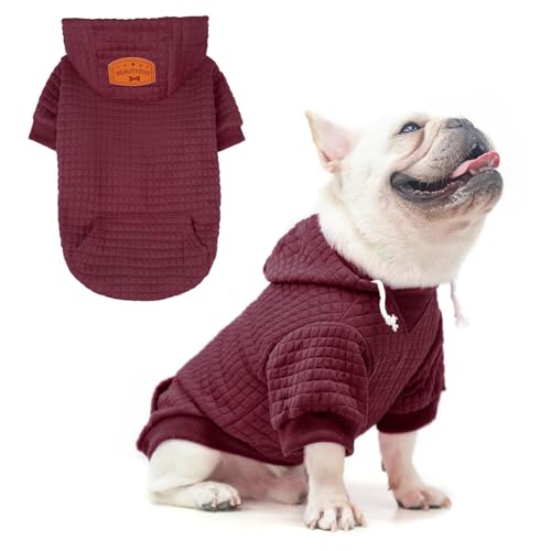 Image of BEAUTYZOO Dog Hoodies Sweater for Small Dogs,Waffle‑Like Laminated Pet Coat | Warm Dog Sweatshirt with Pocket & Leash Hole,Pullover Clothes for Girl Boy Dogs & Cats,Stretchy & Easy‑On‑Off,Chihuahua Puppy