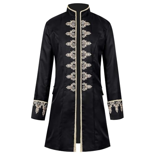 Mens Vintage Goth Long Steampunk Jacket Halloween Medieval Victorian Frock Coat Long Sleeve Stand Collar Trench Coats