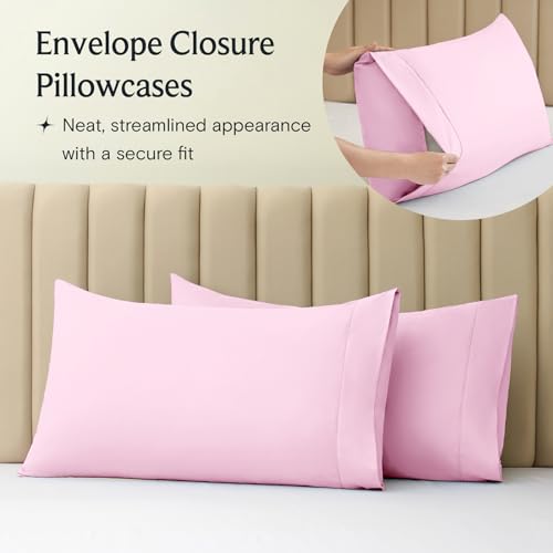 Image of LuxClub 4 PC Sheet Set Bed Sheets Deep Pockets 16 inch Eco Friendly Wrinkle Free Cooling Machine Washable Hotel Bedding Silky Soft - Powder Pink King