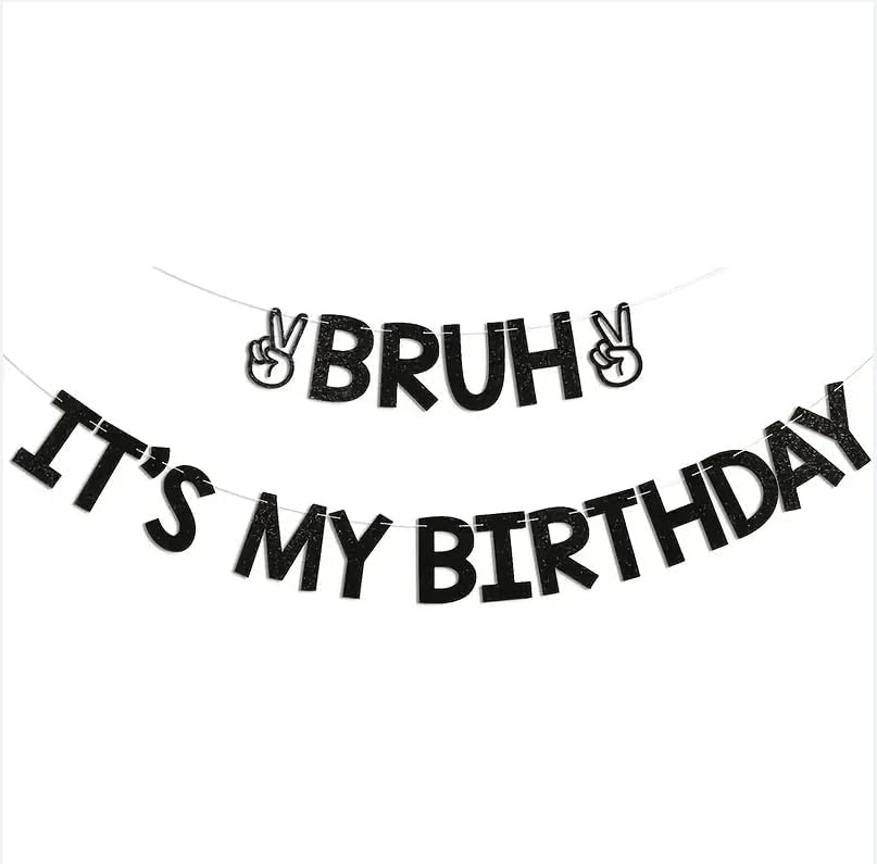 "13th Birthday Banner - Pre-Assembled Black Glitter Party Decor for Teens - Funny ‘Bruh It‘s My Birthday’ Sign - Easy Hang Photo Backdrop"