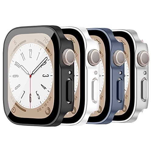 LEIXIUER 4 Piezas Funda Compatible con Apple Watch Series 10 42mm 46mm/9 8 7 41mm 45 mm/6 5 4 40mm 44 mm,PC Carcasa con Protector de pantalla de Vidrio Templado para iWatch Series 10 9 8 7 6 5 4